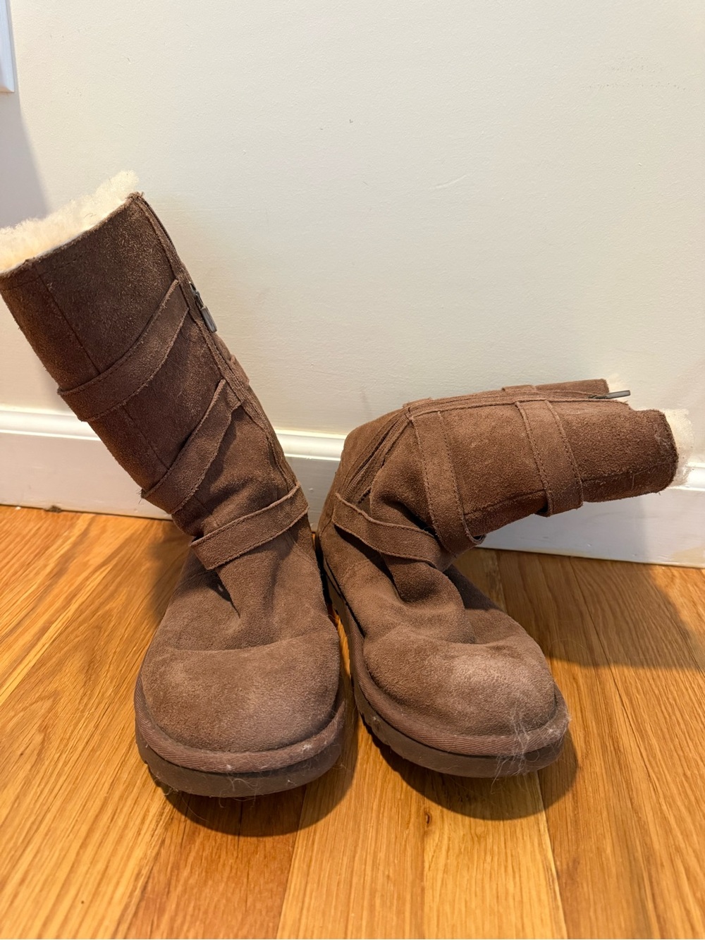 UGG Chocolate Brown Kids Suede Shearling-Lined Boots